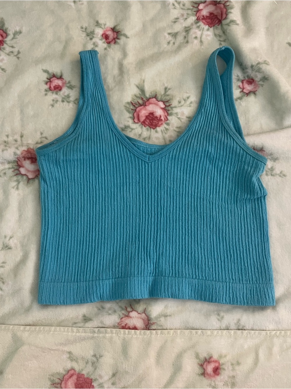 Urban Outfitters Aqua Ribbed V-Neck Crop Top
